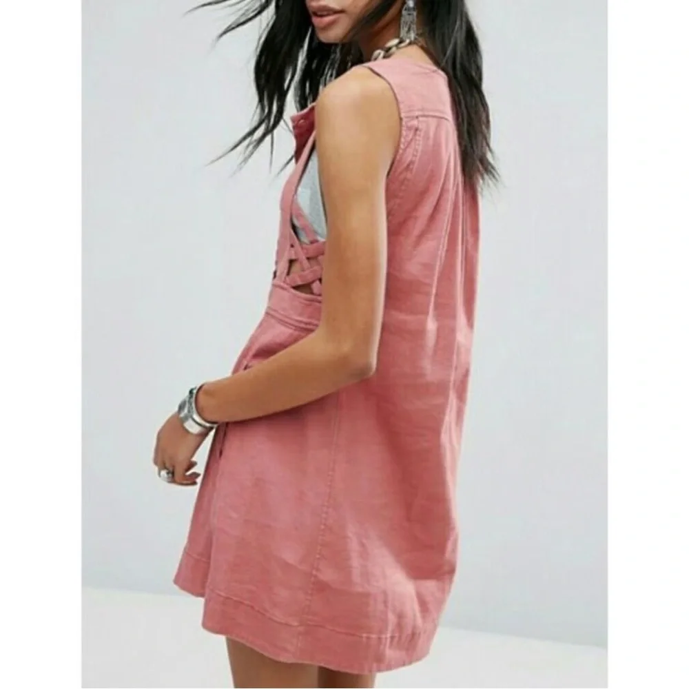 Free People Moonshine Linen Dress Dusty Rose Pink M - Picture 2 of 8